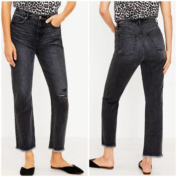 Loft Destructed The Straight Crop High Rise Jean Washed Black 32/14 - Picture 1 of 14